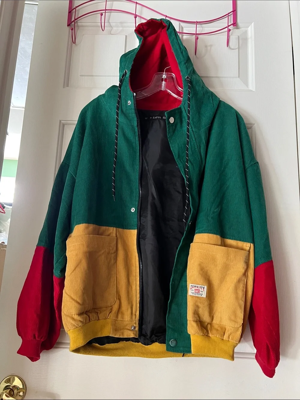 ZAFUL hooded Full zip Jacket ( Corduroy fabric / Zippers / Snap button)